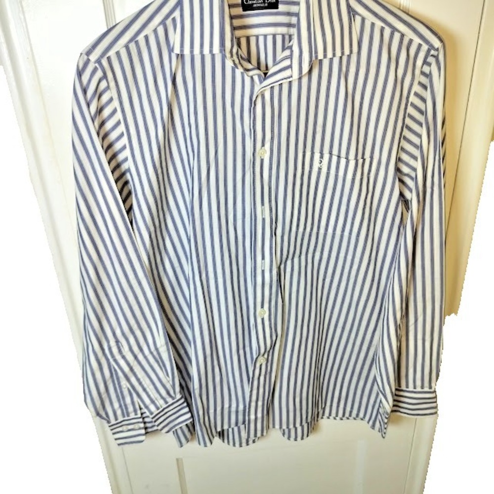 Vintage Christian Dior Monsieur Mens Striped Button Down Shirt Size 34- (16 1/2)